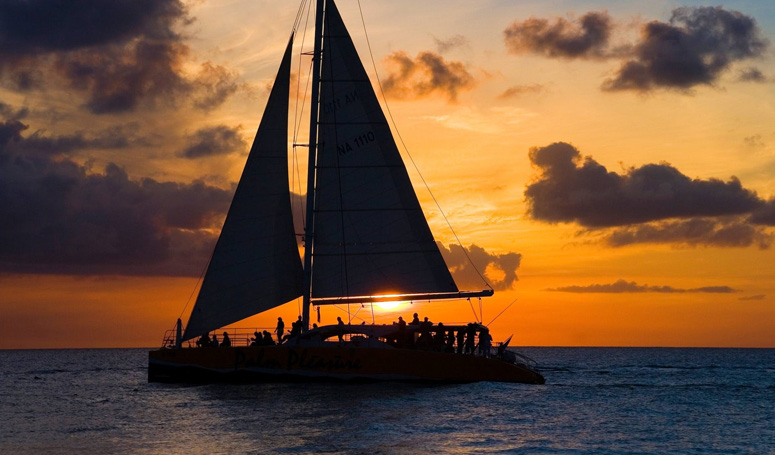 Catamaran at night in Cancun