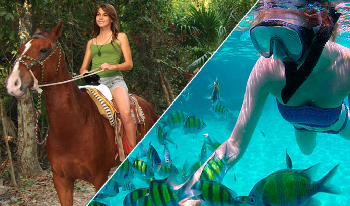 Combo tour, Paseo a caballo y snorkel en el arrecife de la playa Maroma